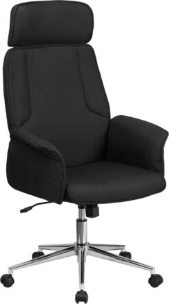 High Back Black Fabric Executive Swivel Chair With Chrome Base And Fully Upholstered Arms - By Flash Furniture - Madison Seating