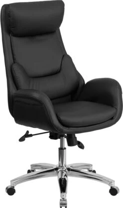High Back Black Leather Executive Swivel Chair With Lumbar Pillow And Arms - By Flash Furniture - Madison Seating