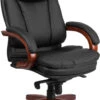 High Back Black Leather Executive Swivel Chair With Synchro-Tilt Mechanism, Mahogany Wood Base And Arms - By Flash Furniture - Madison Seating -Executive Chairs Sales High Back Black Leather Executive Swivel Chair with Synchro Tilt Mechanism Mahogany Wood Base and Arms by Flash Furniture