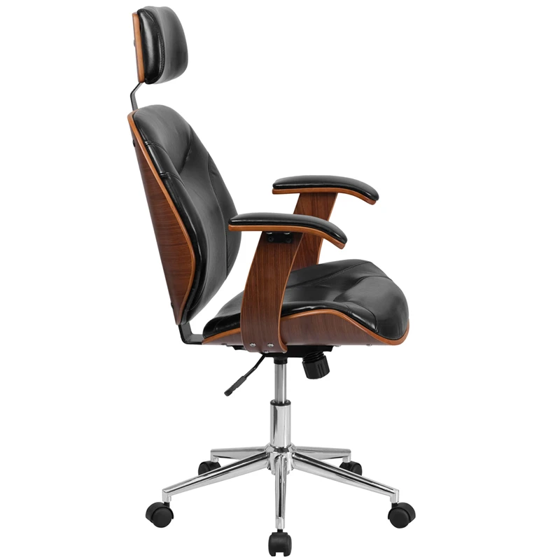 High Back Black Leather Executive Wood Swivel Chair With Arms - By Flash Furniture - Madison Seating 4 High Back Black Leather Executive Wood Swivel Chair With Arms - By Flash Furniture - Madison Seating - Image 2