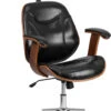 High Back Black Leather Executive Wood Swivel Chair With Arms - By Flash Furniture - Madison Seating