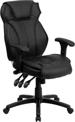 High Back Black Leather Multifunction Executive Swivel Chair With Lumbar Support Knob With Arms - By Flash Furniture - Madison Seating