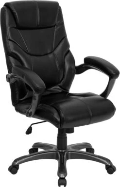 High Back Black Leather Overstuffed Executive Swivel Chair With Arms - By Flash Furniture - Madison Seating