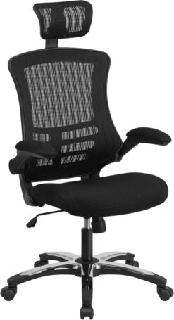 High Back Black Mesh Executive Swivel Chair With Chrome Plated Nylon Base And Flip-Up Arms - By Flash Furniture - Madison Seating