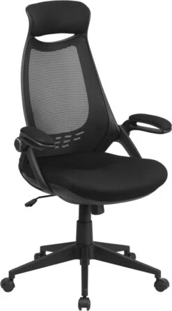 High Back Black Mesh Executive Swivel Chair With Flip-Up Arms - By Flash Furniture - Madison Seating