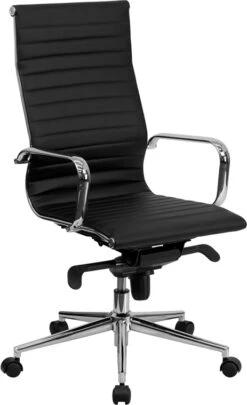 High Back Black Ribbed Leather Executive Swivel Chair With Knee-Tilt Control And Arms - By Flash Furniture - Madison Seating