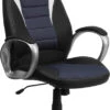 High Back Black Vinyl Executive Swivel Chair With Blue Mesh Inserts And Arms - By Flash Furniture - Madison Seating -Executive Chairs Sales High Back Black Vinyl Executive Swivel Chair with Blue Mesh Inserts and Arms by Flash Furniture