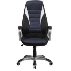 High Back Black Vinyl Executive Swivel Chair With Blue Mesh Inserts And Arms - By Flash Furniture - Madison Seating -Executive Chairs Sales High Back Black Vinyl Executive Swivel Chair with Blue Mesh Inserts and Arms by Flash Furniture 3