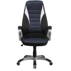 High Back Black Vinyl Executive Swivel Chair With Blue Mesh Inserts And Arms - By Flash Furniture - Madison Seating -Executive Chairs Sales High Back Black Vinyl Executive Swivel Chair with Blue Mesh Inserts and Arms by Flash Furniture 4
