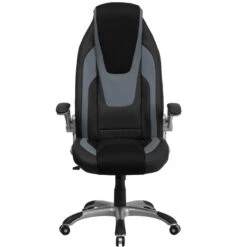 High Back Black And Gray Vinyl Executive Swivel Chair With Black Mesh Insets And Flip-Up Arms - By Flash Furniture - Madison Seating -Executive Chairs Sales High Back Black and Gray Vinyl Executive Swivel Chair with Black Mesh Insets and Flip Up Arms by Flash Furniture 3