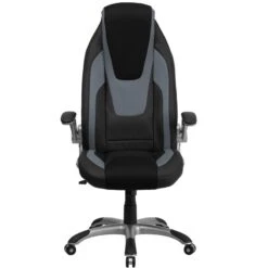 High Back Black And Gray Vinyl Executive Swivel Chair With Black Mesh Insets And Flip-Up Arms - By Flash Furniture - Madison Seating -Executive Chairs Sales High Back Black and Gray Vinyl Executive Swivel Chair with Black Mesh Insets and Flip Up Arms by Flash Furniture 4
