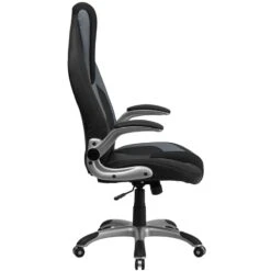 High Back Black And Gray Vinyl Executive Swivel Chair With Black Mesh Insets And Flip-Up Arms - By Flash Furniture - Madison Seating -Executive Chairs Sales High Back Black and Gray Vinyl Executive Swivel Chair with Black Mesh Insets and Flip Up Arms by Flash Furniture 5