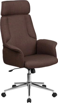 High Back Brown Fabric Executive Swivel Chair With Chrome Base And Fully Upholstered Arms - By Flash Furniture - Madison Seating