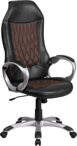High Back Brown Fabric And Black Vinyl Executive Swivel Chair With Arms - By Flash Furniture - Madison Seating