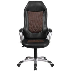 High Back Brown Fabric And Black Vinyl Executive Swivel Chair With Arms - By Flash Furniture - Madison Seating -Executive Chairs Sales High Back Brown Fabric and Black Vinyl Executive Swivel Chair with Arms by Flash Furniture 3