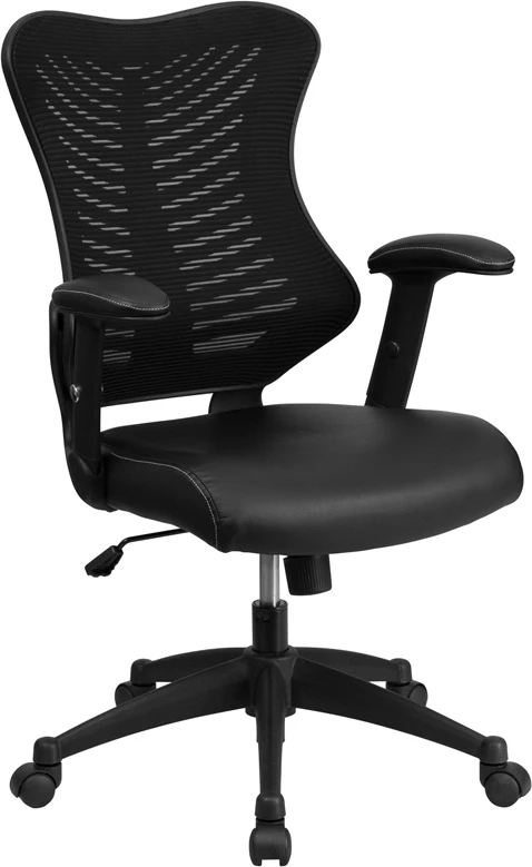 High Back Designer Black Mesh Executive Swivel Chair With Leather Seat And Adjustable Arms - By Flash Furniture - Madison Seating 3 High Back Designer Black Mesh Executive Swivel Chair With Leather Seat And Adjustable Arms - By Flash Furniture - Madison Seating