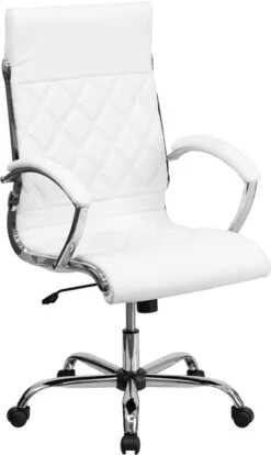 High Back Designer White Leather Executive Swivel Chair With Chrome Base And Arms - By Flash Furniture - Madison Seating