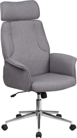 High Back Gray Fabric Executive Swivel Chair With Chrome Base And Fully Upholstered Arms - By Flash Furniture - Madison Seating