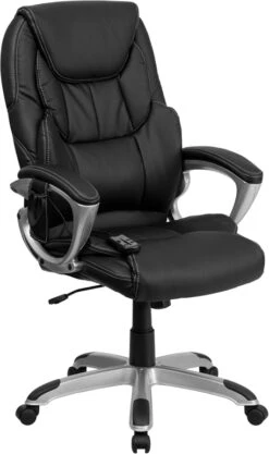 High Back Massaging Black Leather Executive Swivel Chair With Silver Base And Arms - By Flash Furniture - Madison Seating