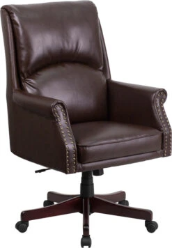 High Back Pillow Back Brown Leather Executive Swivel Chair With Arms - By Flash Furniture - Madison Seating