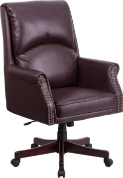 High Back Pillow Back Burgundy Leather Executive Swivel Chair With Arms - By Flash Furniture - Madison Seating