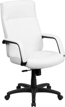 High Back White Leather Executive Swivel Chair With Memory Foam Padding With Arms - By Flash Furniture - Madison Seating