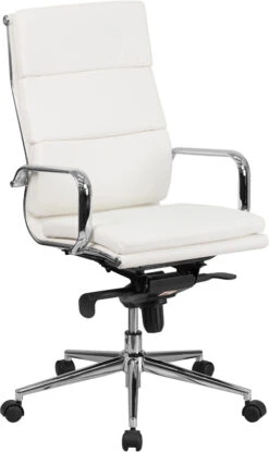 High Back White Leather Executive Swivel Chair With Synchro-Tilt Mechanism And Arms - By Flash Furniture - Madison Seating