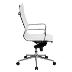 High Back White Ribbed Leather Executive Swivel Chair With Knee-Tilt Control And Arms - By Flash Furniture - Madison Seating -Executive Chairs Sales High Back White Ribbed Leather Executive Swivel Chair with Knee Tilt Control and Arms by Flash Furniture 1