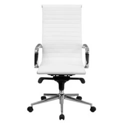 High Back White Ribbed Leather Executive Swivel Chair With Knee-Tilt Control And Arms - By Flash Furniture - Madison Seating -Executive Chairs Sales High Back White Ribbed Leather Executive Swivel Chair with Knee Tilt Control and Arms by Flash Furniture 3