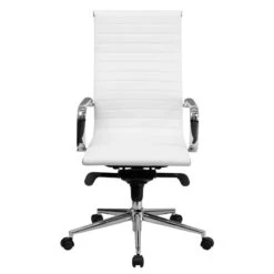 High Back White Ribbed Leather Executive Swivel Chair With Knee-Tilt Control And Arms - By Flash Furniture - Madison Seating -Executive Chairs Sales High Back White Ribbed Leather Executive Swivel Chair with Knee Tilt Control and Arms by Flash Furniture 4