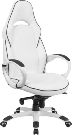 High Back White Vinyl Executive Swivel Chair With Black Trim And Arms - By Flash Furniture - Madison Seating