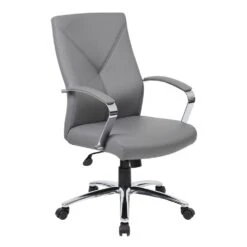 LeatherPlus Executive Chair With Grey LeatherPlus Upholstery By Boss Office Products - Madison Seating