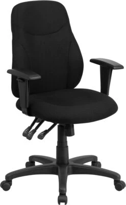 Mid-Back Black Fabric Multifunction Ergonomic Swivel Task Chair With Adjustable Arms - By Flash Furniture - Madison Seating