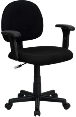 Mid-Back Black Fabric Swivel Task Chair With Adjustable Arms - By Flash Furniture - Madison Seating