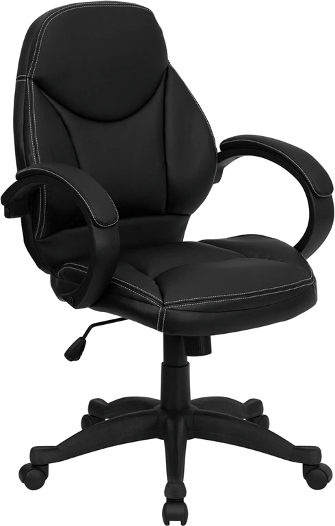 Mid-Back Black Leather Contemporary Executive Swivel Chair With Arms - By Flash Furniture - Madison Seating 3 Mid-Back Black Leather Contemporary Executive Swivel Chair With Arms - By Flash Furniture - Madison Seating