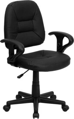 Mid-Back Black Leather Ergonomic Swivel Task Chair With Adjustable Arms - By Flash Furniture - Madison Seating
