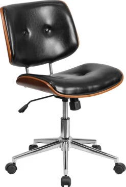 Mid-Back Black Leather Ergonomic Wood Swivel Task Chair - By Flash Furniture - Madison Seating