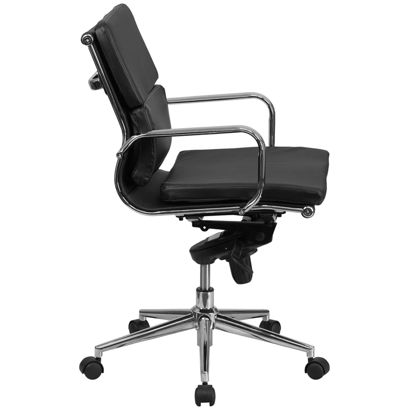 Mid-Back Black Leather Executive Swivel Chair With Synchro-Tilt Mechanism And Arms - By Flash Furniture - Madison Seating 4 Mid-Back Black Leather Executive Swivel Chair With Synchro-Tilt Mechanism And Arms - By Flash Furniture - Madison Seating - Image 2