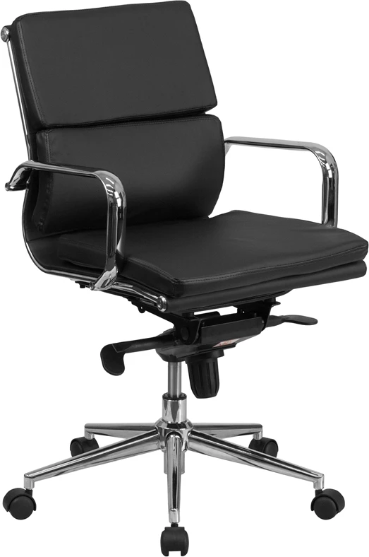 Mid-Back Black Leather Executive Swivel Chair With Synchro-Tilt Mechanism And Arms - By Flash Furniture - Madison Seating 3 Mid-Back Black Leather Executive Swivel Chair With Synchro-Tilt Mechanism And Arms - By Flash Furniture - Madison Seating