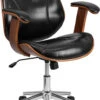 Mid-Back Black Leather Executive Wood Swivel Chair With Arms - By Flash Furniture - Madison Seating -Executive Chairs Sales Mid Back Black Leather Executive Wood Swivel Chair with Arms by Flash Furniture