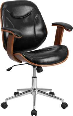 Mid-Back Black Leather Executive Wood Swivel Chair With Arms - By Flash Furniture - Madison Seating