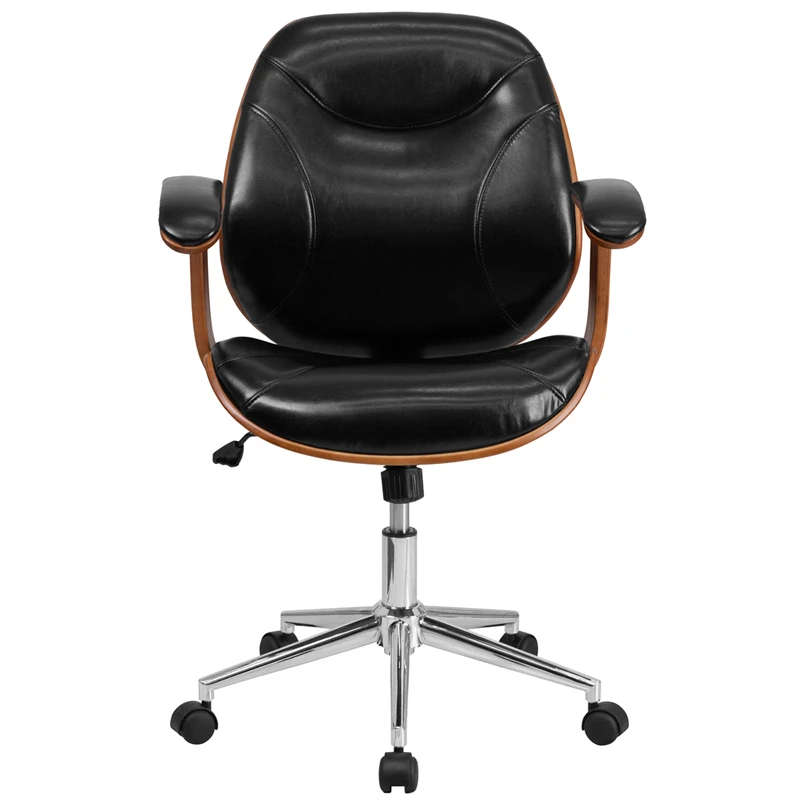 Mid-Back Black Leather Executive Wood Swivel Chair With Arms - By Flash Furniture - Madison Seating 6 Mid-Back Black Leather Executive Wood Swivel Chair With Arms - By Flash Furniture - Madison Seating - Image 4