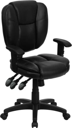 Mid-Back Black Leather Multifunction Ergonomic Swivel Task Chair With Adjustable Arms - By Flash Furniture - Madison Seating