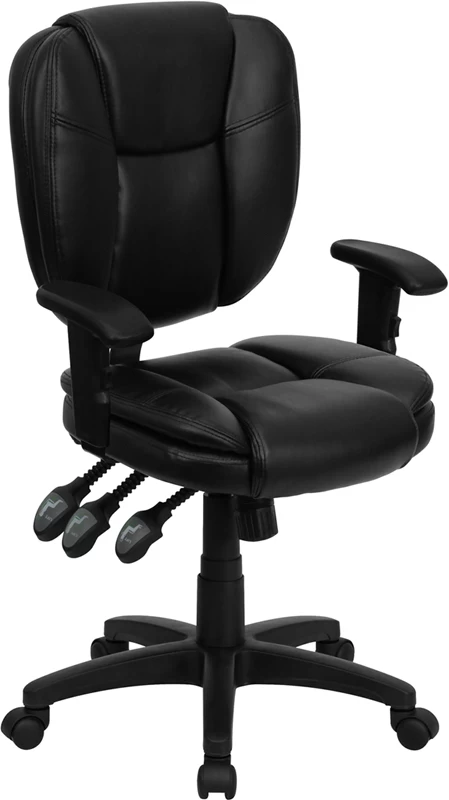 Mid-Back Black Leather Multifunction Ergonomic Swivel Task Chair With Adjustable Arms - By Flash Furniture - Madison Seating 3 Mid-Back Black Leather Multifunction Ergonomic Swivel Task Chair With Adjustable Arms - By Flash Furniture - Madison Seating