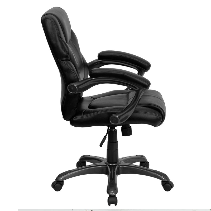 Mid-Back Black Leather Overstuffed Swivel Task Chair With Arms - By Flash Furniture - Madison Seating 4 Mid-Back Black Leather Overstuffed Swivel Task Chair With Arms - By Flash Furniture - Madison Seating - Image 2