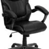Mid-Back Black Leather Overstuffed Swivel Task Chair With Arms - By Flash Furniture - Madison Seating -Executive Chairs Sales Mid Back Black Leather Overstuffed Swivel Task Chair with Arms by Flash Furniture