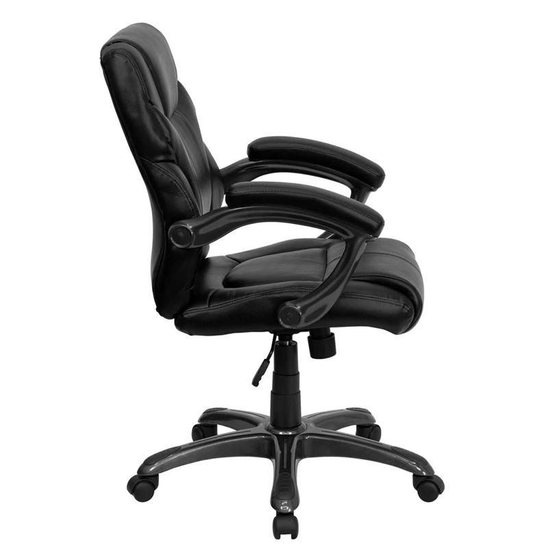 Mid-Back Black Leather Overstuffed Swivel Task Chair With Arms - By Flash Furniture - Madison Seating 5 Mid-Back Black Leather Overstuffed Swivel Task Chair With Arms - By Flash Furniture - Madison Seating - Image 3