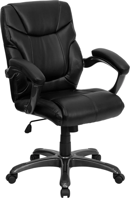 Mid-Back Black Leather Overstuffed Swivel Task Chair With Arms - By Flash Furniture - Madison Seating 3 Mid-Back Black Leather Overstuffed Swivel Task Chair With Arms - By Flash Furniture - Madison Seating