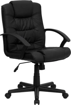Mid-Back Black Leather Swivel Task Chair With Arms - By Flash Furniture - Madison Seating