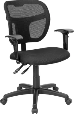 Mid-Back Black Mesh Swivel Task Chair With Adjustable Arms - By Flash Furniture - Madison Seating